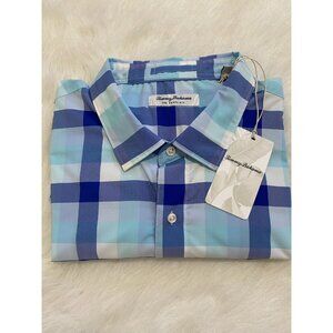 Tommy Bahama Men's The Siesta Key Performance Button Shirt Blue Check 3XL